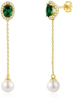 Emerald Crystal Earrings Pearl Drop Dangle Earring 14k Gold Plated Stud Huggie Earrings Vintage Long Short Jewelry Gifts