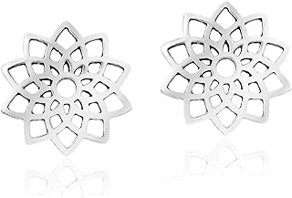 AeraVida Delicate Lotus Blossom Mandala Flower .925 Sterling Silver Post Stud Earrings | Sterling Silver Lotus Blossom Earrings | Earrings For Women