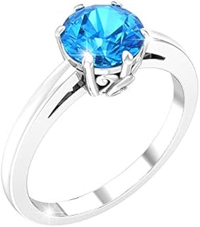 Womens 925 Sterling Silver Classic Solid Band Solitaire Center Round 7 mm Gemstone Timeless Engagement Wedding Jewelry Accessory Fine Ring (6.5)