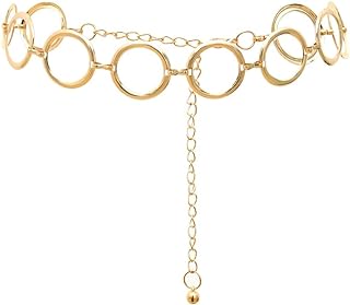 Alloy Waist Chain Body Chain for Women Waist Belt Belly Chain Adjustable Body Harness for Jeans Dresses – Gold Ring Buckle 0413