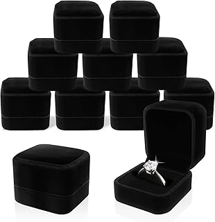 Lot de 10 Boîtes à Bagues Flocage Noir JNWYH pour Bijouterie, Saint-Valentin et Mariages, Taille 5,2 x 4,9 x 3,8 cm, Portables et Élégantes, Adaptées aux Femmes et Filles