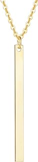 FANCIME 14K Yellow Gold Vertical Bar Pendant Necklace with Spring Ring Clasp and Cable Chain for Women, 16"+2" Extender, 1.37g