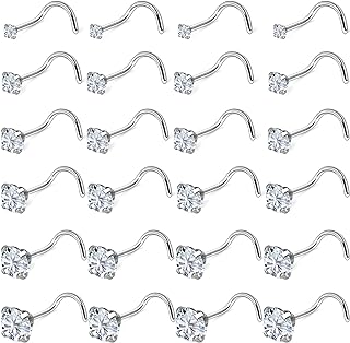 Kridzisw 18G 20G Nose Rings Studs Stainless Steel Cubic Zirconia Nose Nostril Piercing Jewelry for Women Men Girls CZ Size 1.5mm 2mm 2.5mm 3mm 3.5mm 4mm 24Pcs