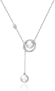 Jiamiaoi Damenkette Silber 925 mit Perle und zirkonia, 18k Weißgold plattiert, handgefertigt und ideal als Geschenk für Frauen. Perfekt für jeden Anlass