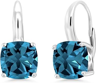 Gem Stone King 925 Sterling Silver Natural Genuine London Blue Topaz Earrings For Women (5.48 Cttw, Gemstone Birthstone, Cushion Cut 8MM)