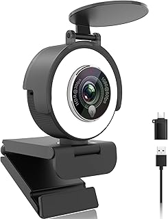 Angetube 1080p Webcam with Ring Light and Microphone, 5X Zoom, and HDR Mode – Ideal for Streaming, Meetings, and Video Calls on PC, Laptop, and Mac