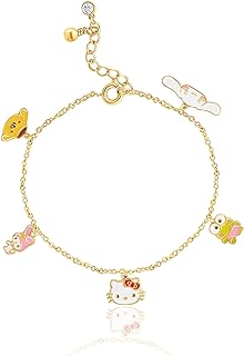 Spring Ring Clasp Hello Kitty Charm Bracelet with Box Chain - Official Sanrio Brass Jewelry for Hello Kitty Fans - Unique Design