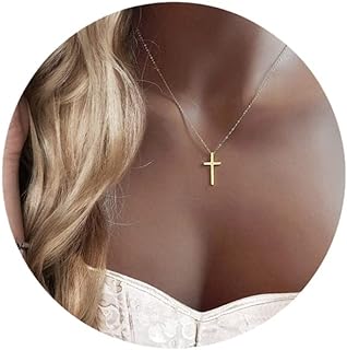 Gold Cross Choker Necklace with Rolo Chain and Lobster-Claw Clasp for Women, Delicate Tiny Cross Design