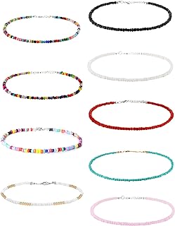 4-12 Pieces Beaded Choker Necklaces for Women Girls Boho Seed Bead Choker Set Hawaiian Handmade Turquoise Beach Beads Necklace Chain Jewelry