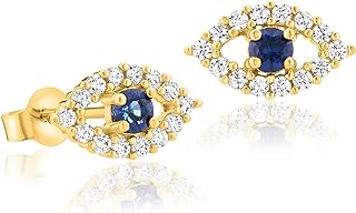Solid 14k Gold Evil Eye Stud Earrings with Sparkling Cubic Zirconia