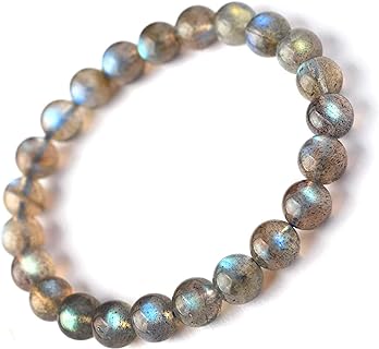 Handpicked 8mm Blue Labradorite Natural Gemstone Bead Chain Bracelet - Unique Crystal Charm Stretch Round Design