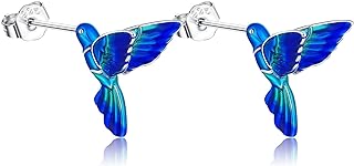 Sterling Silver Hummingbird Stud Earrings with Push Back Clasp for Women, Vibrant Bird Design