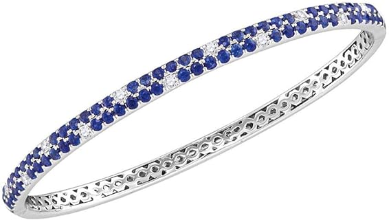 Dazzlingrock Collection 3.35 Carat (ctw) Blue Sapphire Diamond Double Row Bangle Bracelet 3-1/3 CT, 18K White Gold