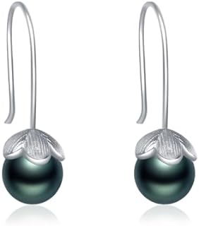 Gifts for Women-Tahitian-Black-Pearl-Earrings-Gift for Wife Wedding Birthday Anniversary-Mom Her Mothers Day Valentines Day Christmas-Sterling Silver Pearl Dangle Earring Fine Jewelry