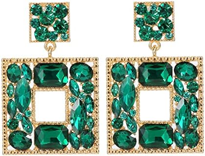 Rhinestone Square Statement Dangle Earrings Trendy Crystal Geometric Drop Earrings Hypoallergenic Jewelry for Women Party