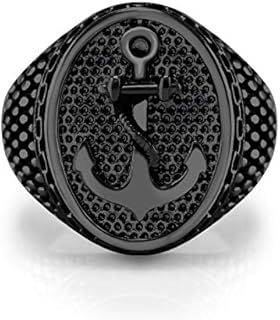 Nautical Anchor Signet Ring for Men, Vintage Style Stainless Steel Sailor Band, Size 8