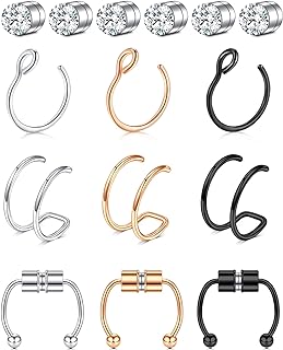 QWALIT Women's Faux Nose and Lip Ring Set with High-Quality Stainless Steel Design