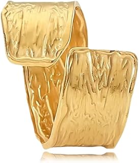 Gold Adjustable Hammered Ring for Women 18K Gold Plated Chunky Textured Crossover Ring Vintage Open Wrap Around Ring Trendy Punk Statement Jewelry Gifts for Her