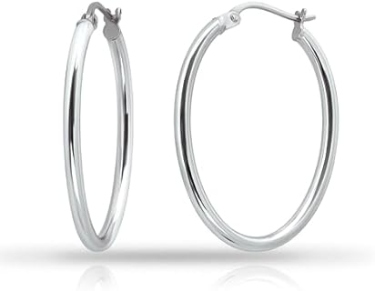 Hoops & Loops 925 Sterling Silver 2mm Oval Click-Top Hoop Earrings for Women & Teen Girls, Sizes 15mm 20mm 25mm 30mm 35mm 40mm
