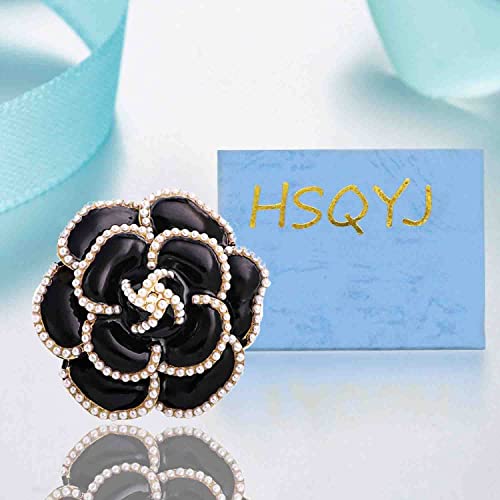 Camellia Flower Pearl Brooches Pins Fashion Beautiful Black White Enamel Floral Brooch Good Idea for Party Dance Wedding Banquet for Elegant Women Girl