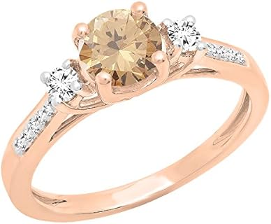 Dazzlingrock Collection 10K 5 MM Round Gemstone & Diamond Ladies 3 Stone Engagement Ring, Rose Gold