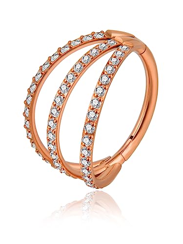 Double Open Stack Cz Septum Rings 16g 18g 316 Stainless Steel Daith Piercing Jewelry Hinged Clicker Rook Snug Tragus Cartilage Hoop Earring 8mm 10mm