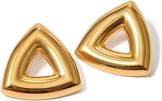 18k Gold Plated CZ Heart Earrings for Women Stainless Steel Triangle Geometric Stud Chunky Jewelry Gift