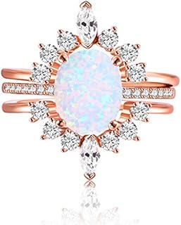 LAZLUVU Oval White Opal Stackable Rings Promise Ring for Her 3A Cubic Zirconia Pink Engagement Rings for Women Girls Rose Gold Plated Jewelry