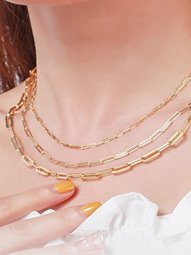 Paperclip Chain Necklace for women 925 Sterling Silver 3mm 14K White Gold Plated Dainty Silver Clasp Chain