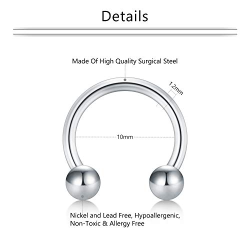 Mayhoop 16G Stainless Steel Horseshoe Nose Septum Rings Piercing Jewelry Cartilage Helix Tragus Earring Hoop Lip Horseshoe Piercing Retainer for Women Men 8mm 10mm