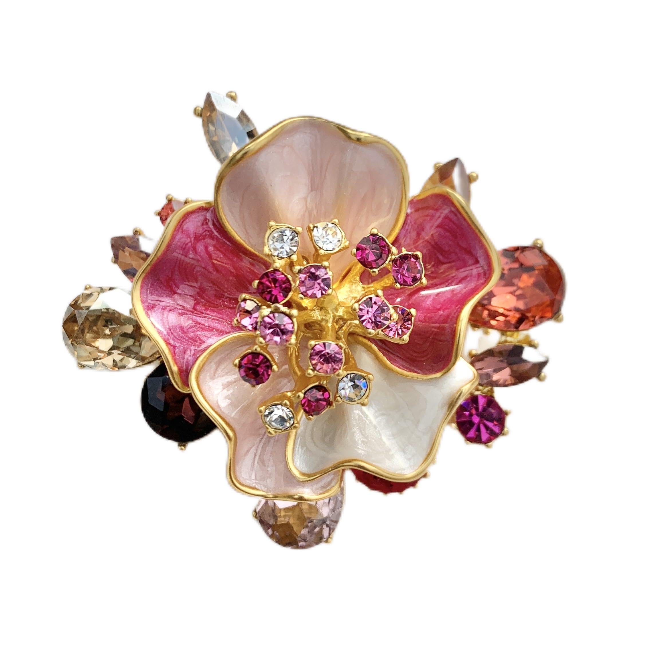 Crystal enamel Monet flower brooch, gold-plated copper flower pin badge, men's and women's anniversary birthday wedding groomsmen and bridesmaid corsages.