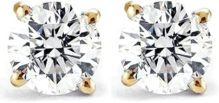 1/4ct Diamond Stud Earrings, 14K Yellow Gold with Push Back Design for Women, Classic Round Shape