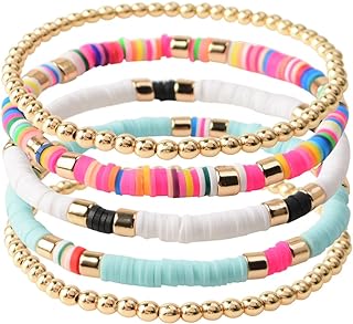 No-Clasp Polymer Clay Bead Chain Anklets for Women - Bohemian Stackable Gold & Brass Blend - Flat, Multicolored Bead Design for Elegant Layering