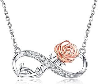 ONEFINITY Rose Infinity Necklace 925 Sterling Silver Rose Necklace Pendant Infinity Jewelry Mothers Day Gifts for Her Women Girls