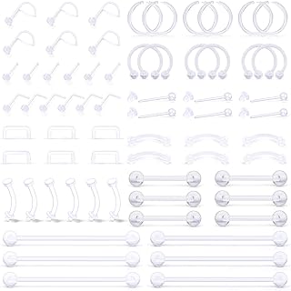 SCERRING 66PCS Clear Piercing Retainer Septum Retainers Nose Studs Flexible Lip Ear Nose Hoop Tongue Rings Nipple Ring Cartilage Rook Daith Earrings Plastic Industrial Piercing Jewelry Retainer
