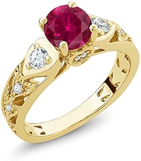Gem Stone King 18K Yellow Gold Plated Silver Round 6MM Gemstone Birthstone Engagement Ring | Wedding Anniversary Promise Ring For Women | Available In Size 5, 6, 7, 8, 9