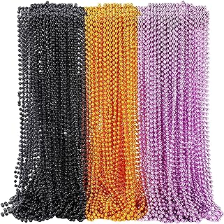 Vibrant Orange Beaded Necklace with Ball Chain by Sureio - Durable Plastic Mardi Gras Beads for Halloween Parties, Festive Design, Bulk Pack of 144