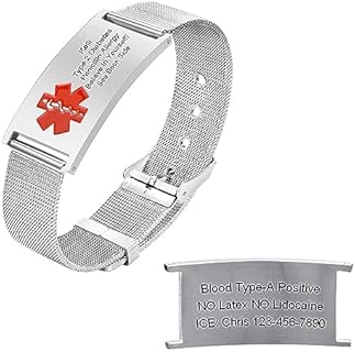 Stainless Steel Medical ID Bracelets with Lobster Claw Clasp and Mesh Chain, Personalized Engraving for Men, Women, Kids, Adjustable Mesh Wristband 5.9"-8.2" - Free Engraving