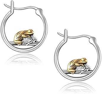 Lever Back Mushroom Hoop Earrings with Chic & Artsy Frog Design in 925 Sterling Silver for Women