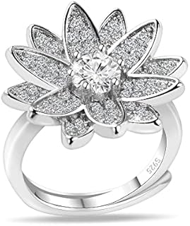 Fashion Lotus Flower Pendant Necklace Ring Geometric Leaf Adjustable Ring Jewelry Gifts for Women Girls