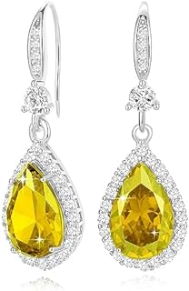 Diamond Dangle Earrings for Women Silver/Gold Plated Crystal Rhinestone Birthstone Drop Dangling Teardrop Earring Set Wedding Costume Jewelry Gift for Women