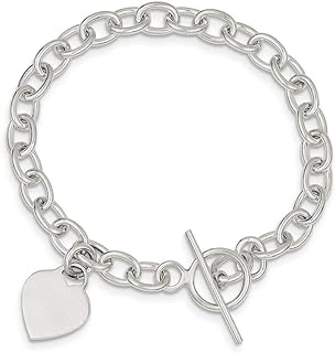 925 Sterling Silver Polished Flat back Engravable Dangling Love Heart Charm Bracelet 7.25 Inch Toggle Measures 14mm Wide Jewelry for Women