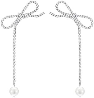 Bow Heart Rhinestone Earrings for Women Silver/Gold Plated Cubic Zirconia Bow Knot Drop Earrings for Women Gift Pearl Drop Cute Bow Earrings…