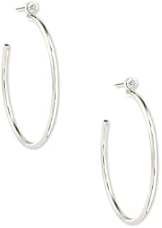 14k White Gold Kendra Scott Audrey Hoop Earrings with White Diamond Stones for Women - Hinged Hoop Design