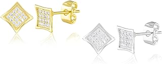 Bling Days 2 Pairs of Gold/Silver Be Bold Bling Blade Cubic Zirconia Push Back Stud Earrings Set Gold/Rhodium Plated Brass for Men/Women/Boy/Girl/Teen/Unisex for Gift/Daily Wear/Special Occasion