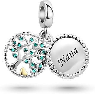 Nana Charm Bracelet with Round Clasp, Heart Dangle Family Tree Design for Mom, Grandma, Aunt, Daughter, Sister, Granddaughter, Wife - No Gemstone