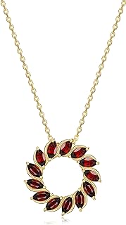 Spring Ring Clasp Marquise Pendant Necklace with Rope Chain, Garnet Gemstone, Sterling Silver, for Women, Circle Design by Morgan & Paige