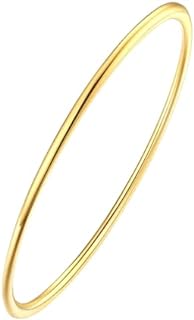 Womens 14K Gold Plated Bracelet 2mm/3mm Stainless Steel Glossy Polished Stackable Thin Round Bangle Bracelet For Best Gifts for Love