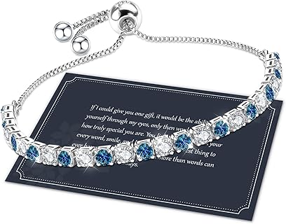 J.Fée Verstellbares S925 Sterlingsilber Armband mit 5A Zirkonia und blauem Kristall, ideal als Geschenk für Frauen, Muttertag oder Geburtstag, inklusive luxuriöser Geschenkbox