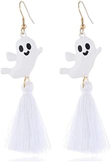 Women's Punk Retro Alloy Metal Pumpkin Ghost Bat Party Dangle Earrings with French Wire Back Finding - Cute Handmade Halloween Jewelry Accessory